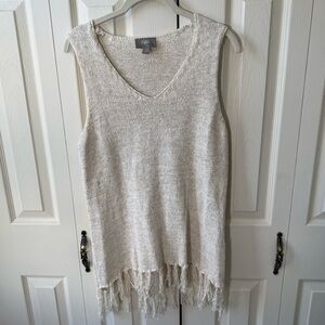 Motto Knit Fringe Hem V-neck Tunic Tank Top Women’s Size L Boho